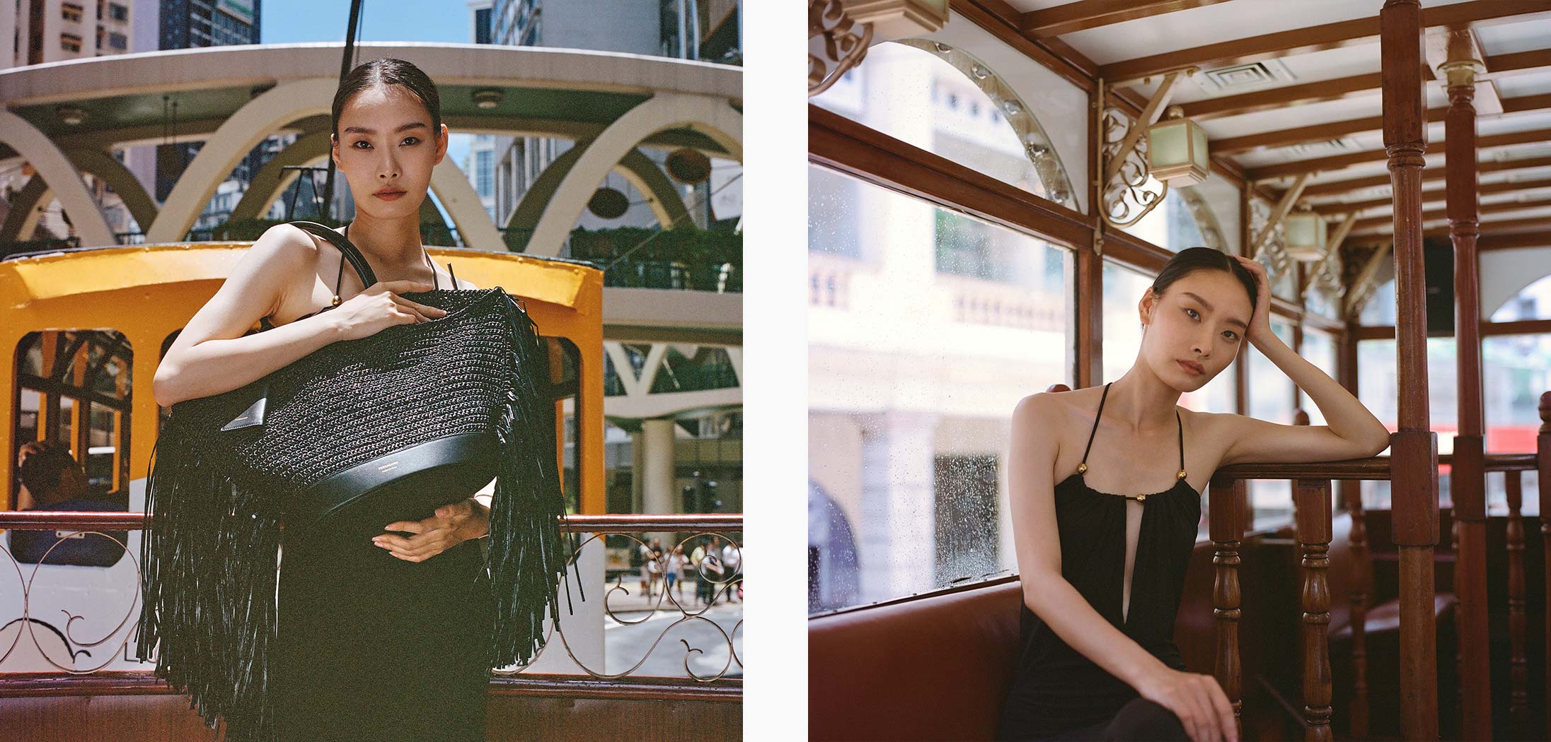 A model poses in Ferragamo in locations around Hong Kong