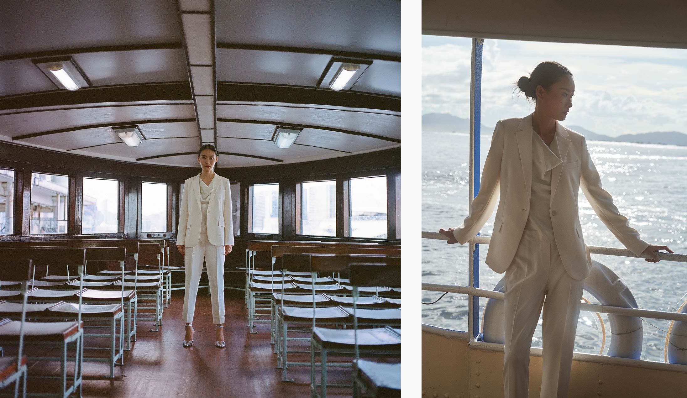 A model poses in Theory in locations around Hong Kong