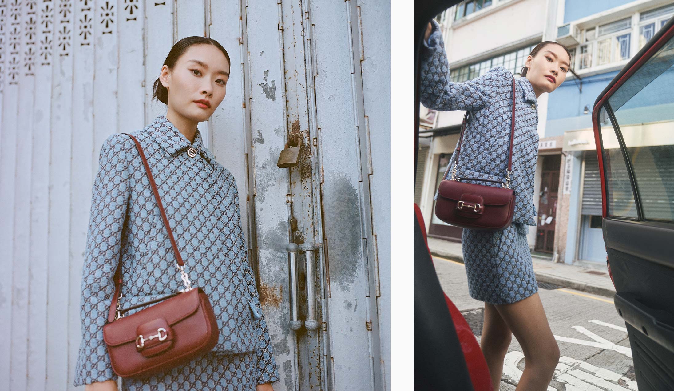 A model poses in Gucce at locations around Hong Kong