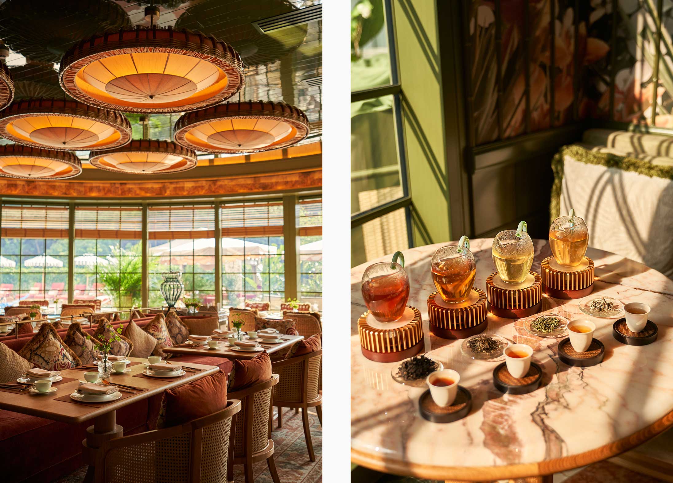 A view of Ming Pavilion at Island Shangri-La and a selection of fine teas