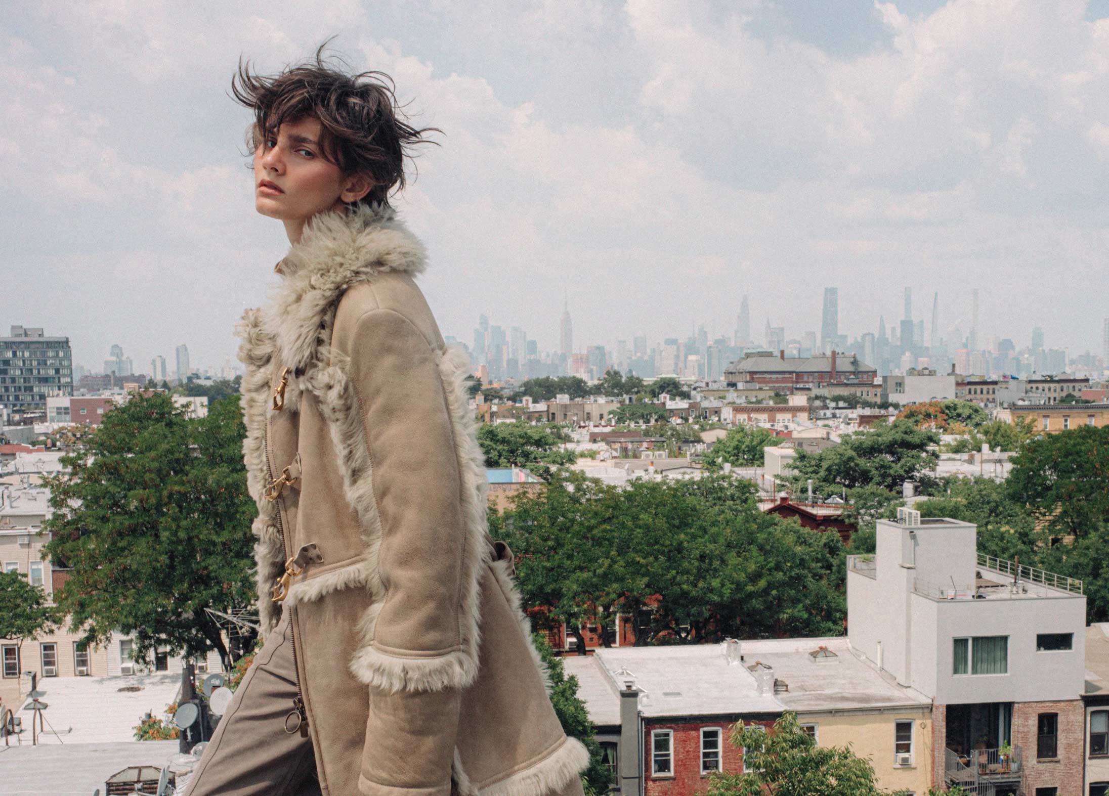 A model poses wearing Burberry in New York City