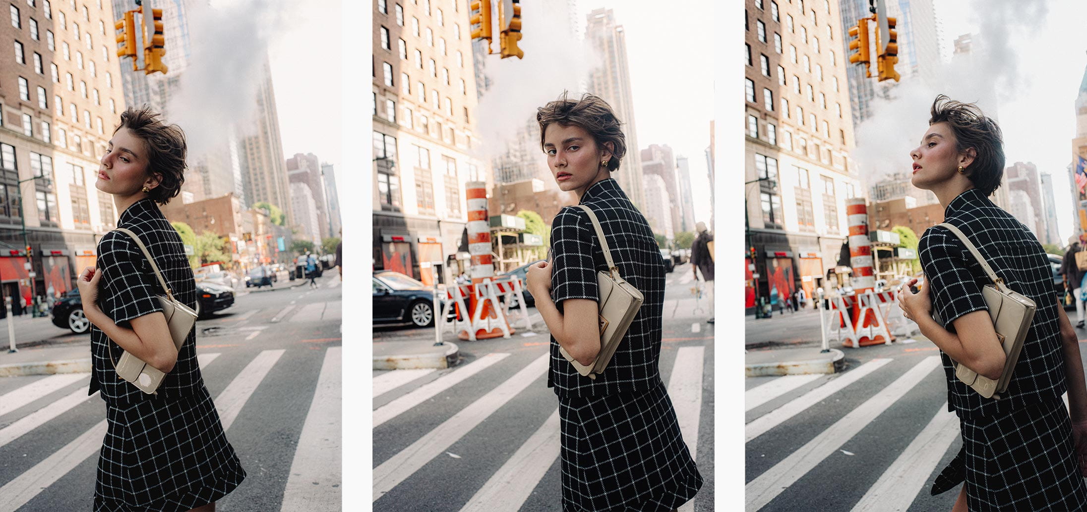 A model poses wearing Dior in New York City