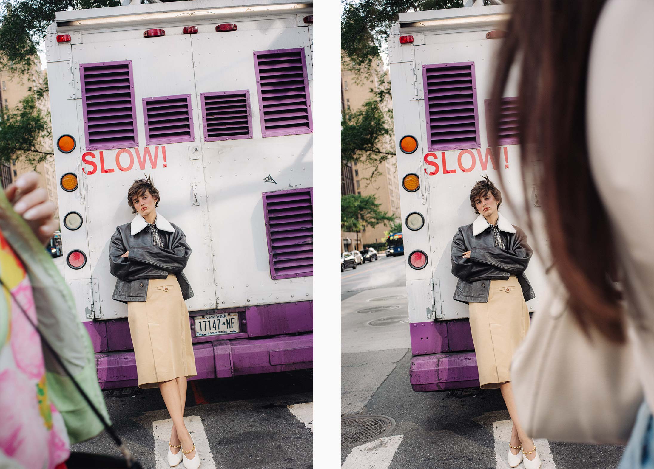 A model poses wearing Bottega Veneta in New York City