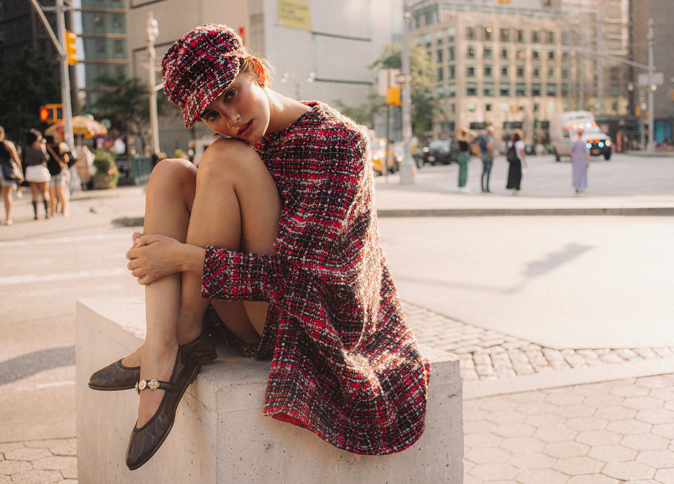 A model poses wearing Chanel in New York City