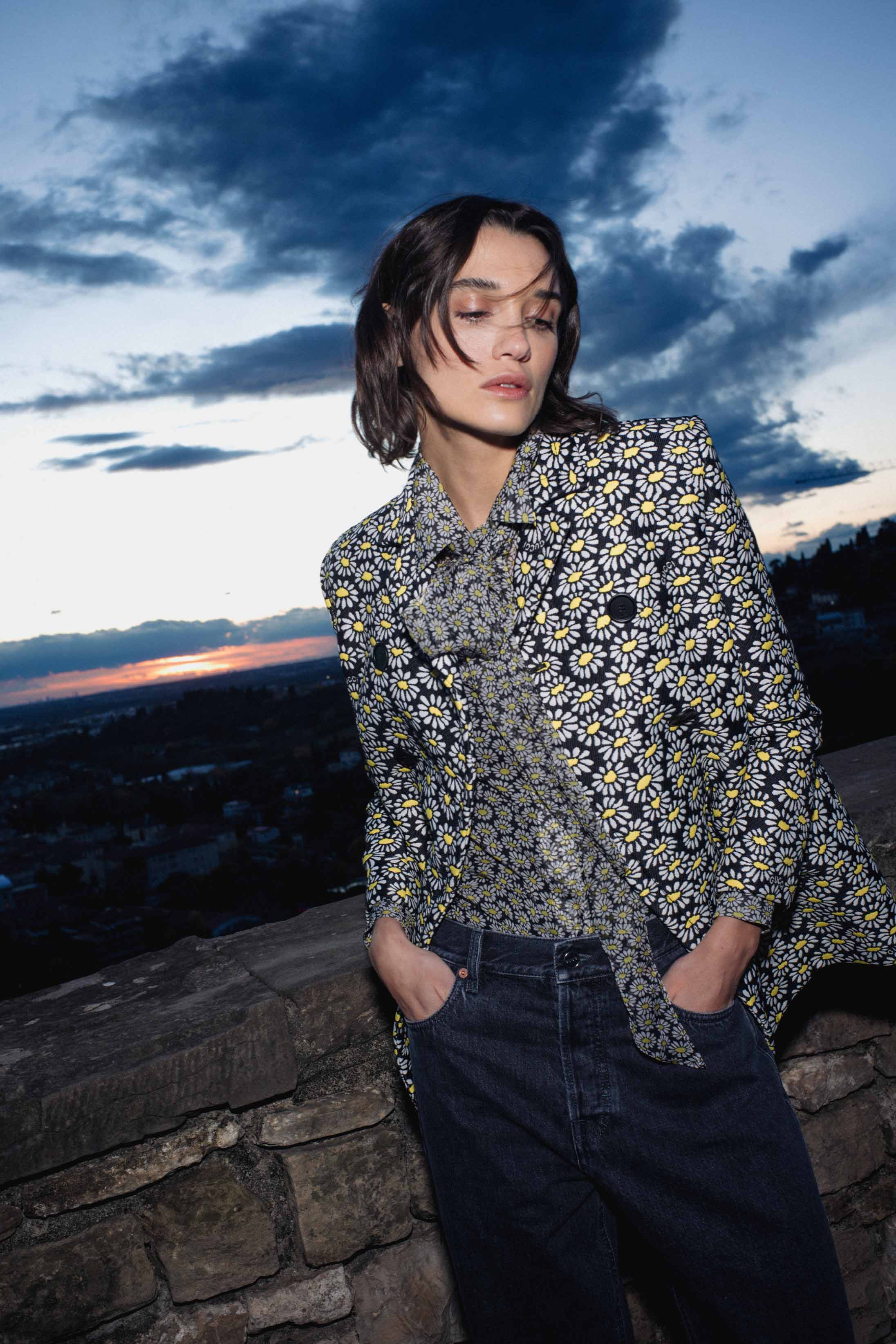 A model poses in Bergamo wearing Gucci