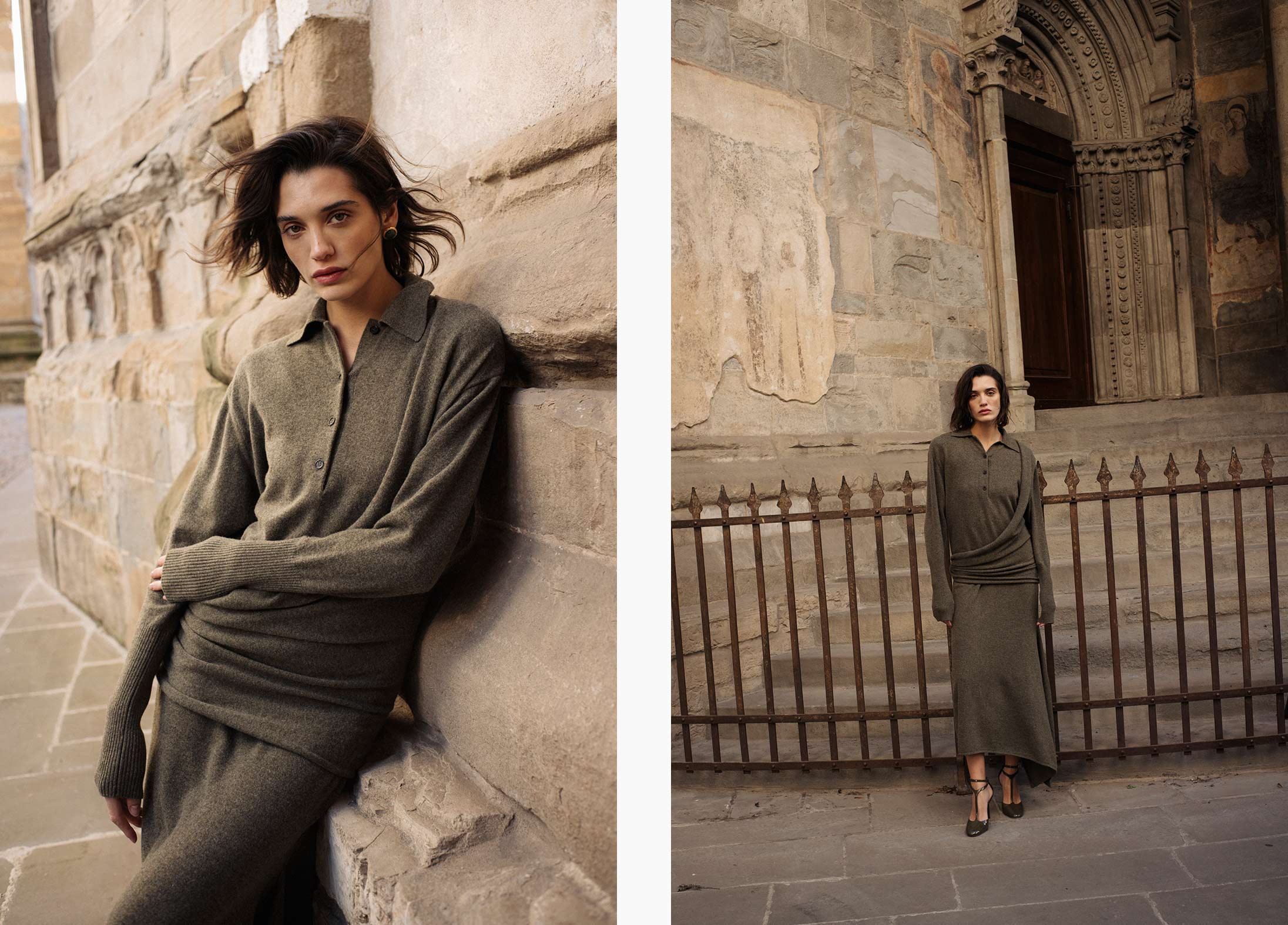 A model poses in Bergamo wearing Ferragamo