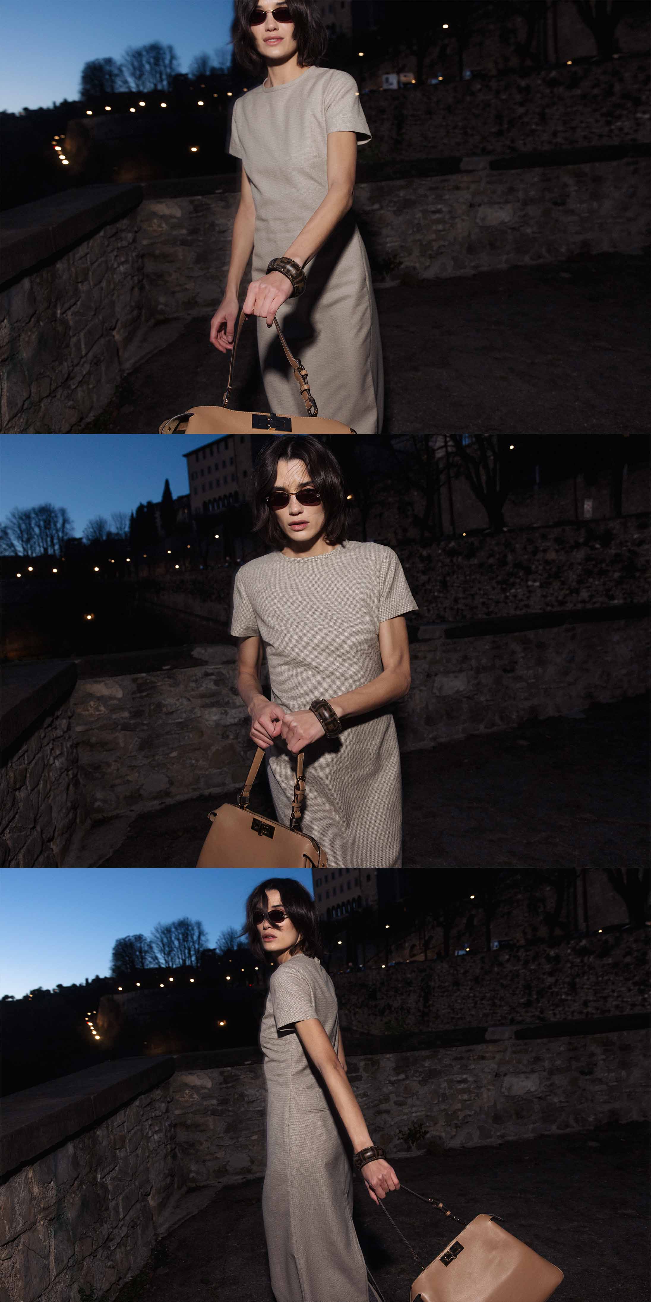 A model poses in Bergamo wearing Fendi