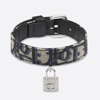Black and Beige Dior Oblique Jacquard Dog/Cat Collar