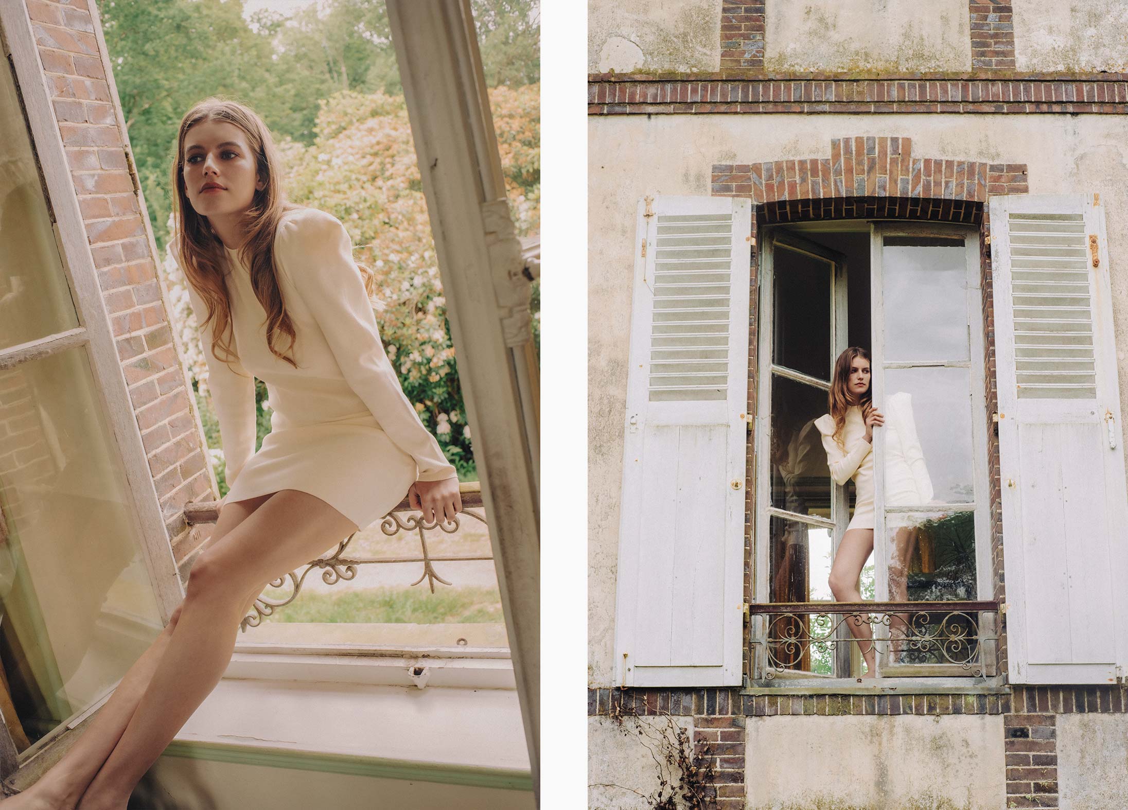 A model poses in a chateau wearing Max Mara