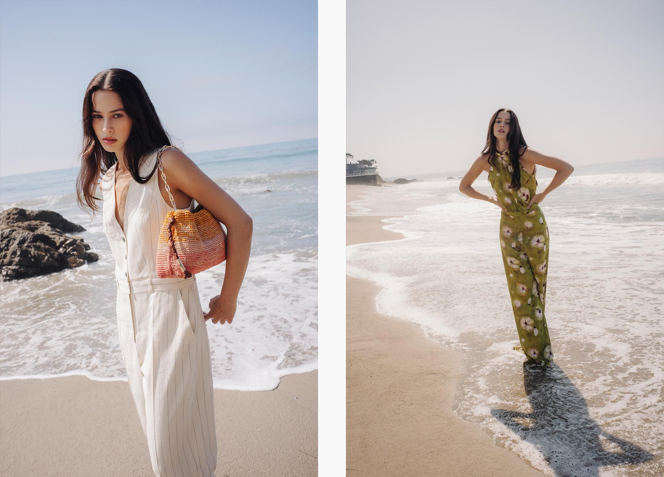 A model poses in ba&sh and MAX&Co. at the beach in Malibu