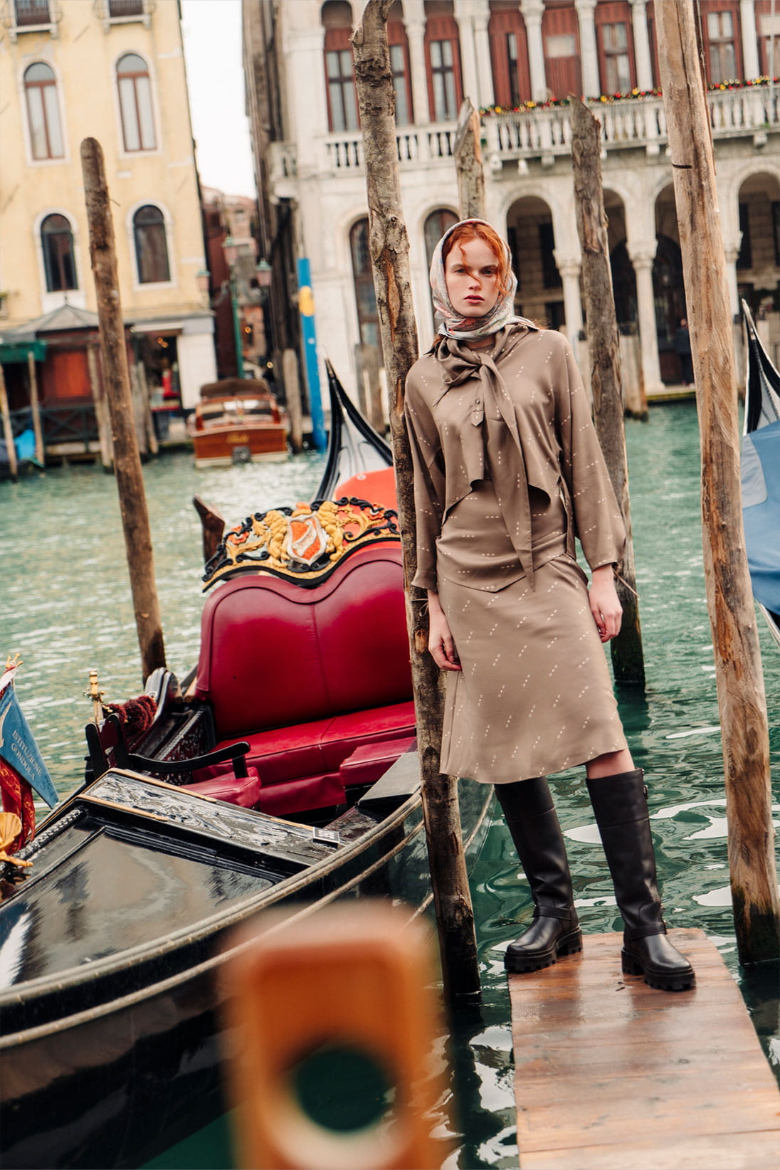 A model poses in Hermès in Venice