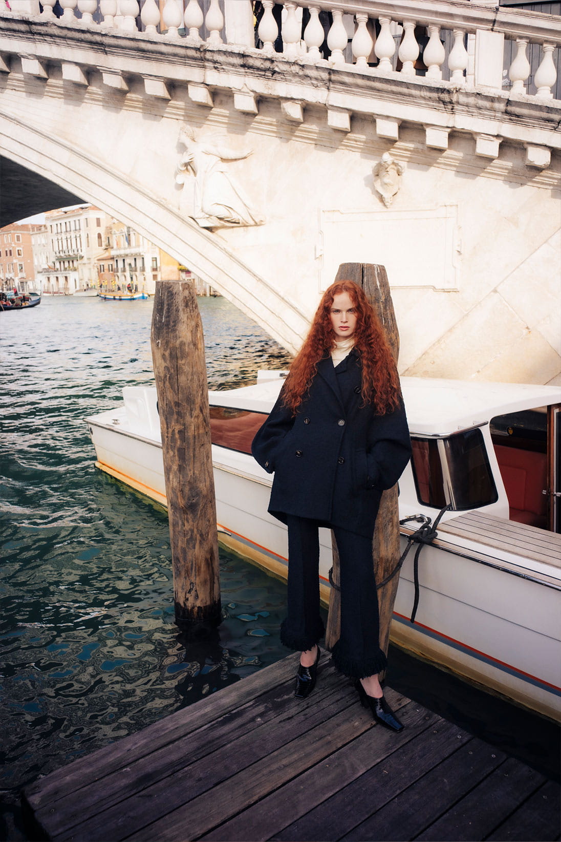 A model poses in Bottega Veneta in Venice