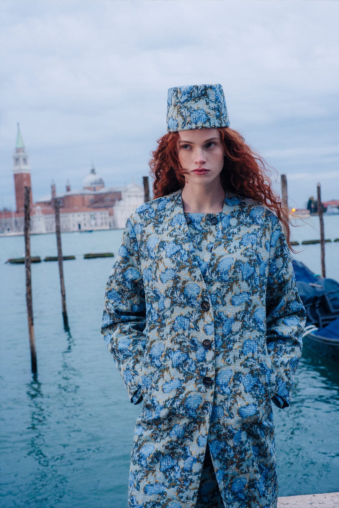 A model poses in Loro Piana in Venice