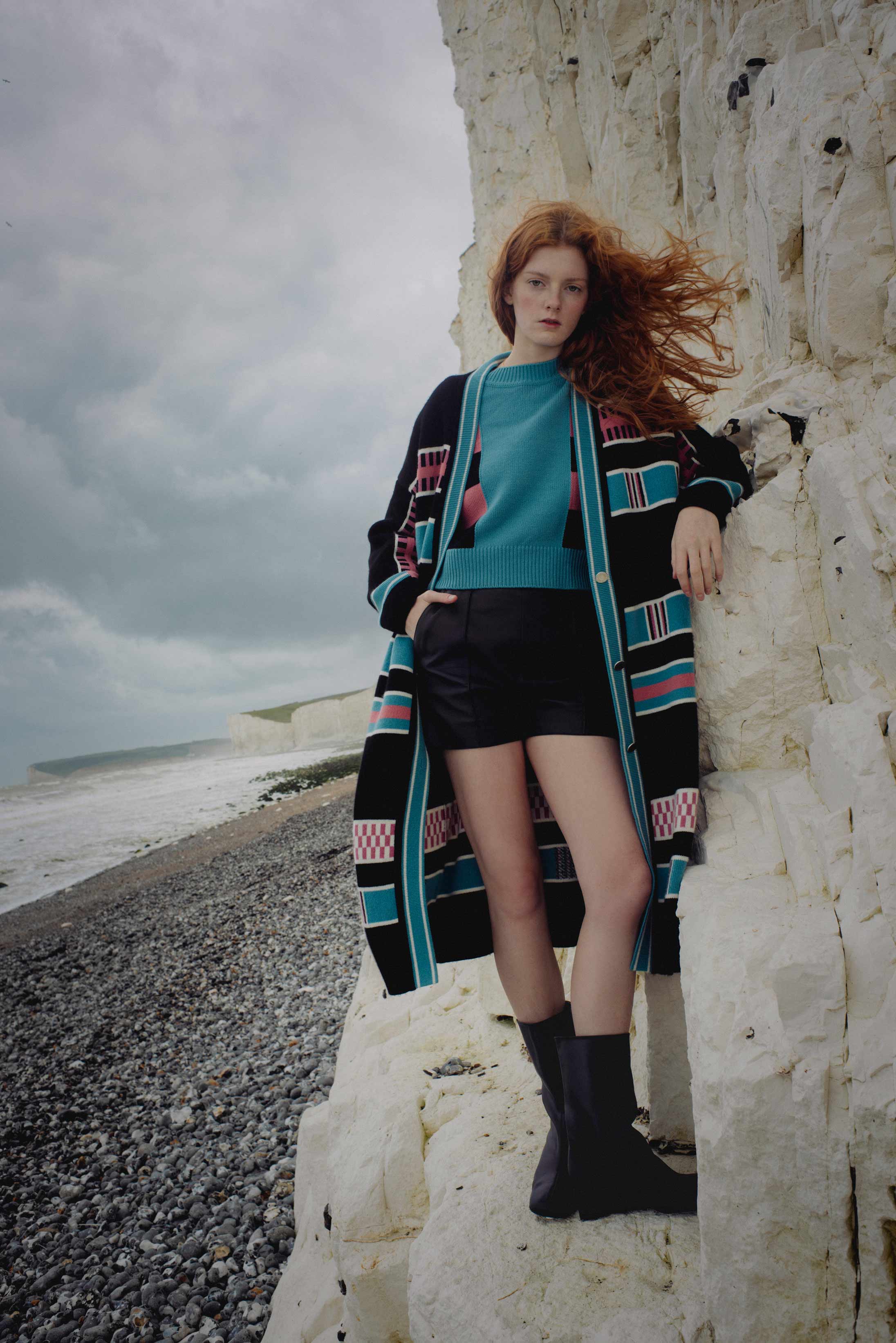 A model poses in Hermès at Seven Sisters in England