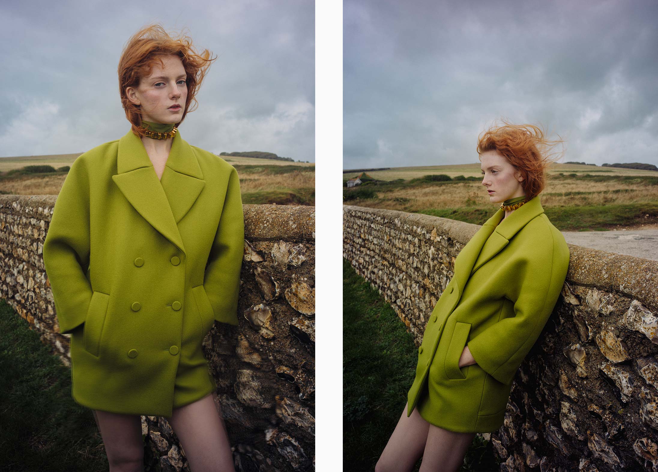 A model poses in Gucci at Seven Sisters in England