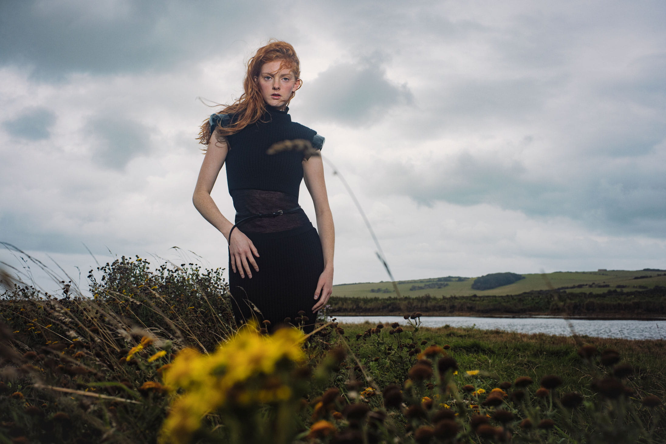 A model poses in Sportmax at Seven Sisters in England