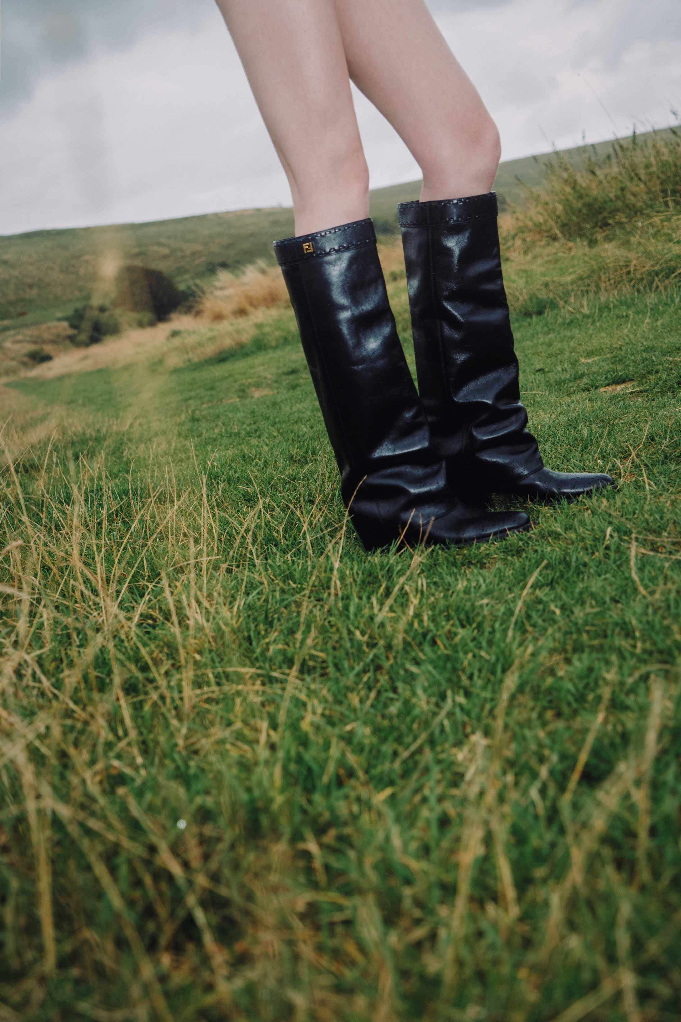 A model poses in Fendi at Seven Sisters in England